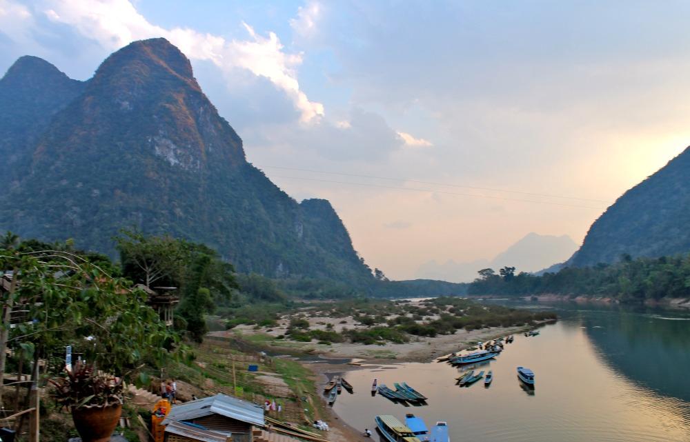 Muang Ngoi river and mountains, Laos