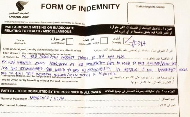 Oman Air form indemnity