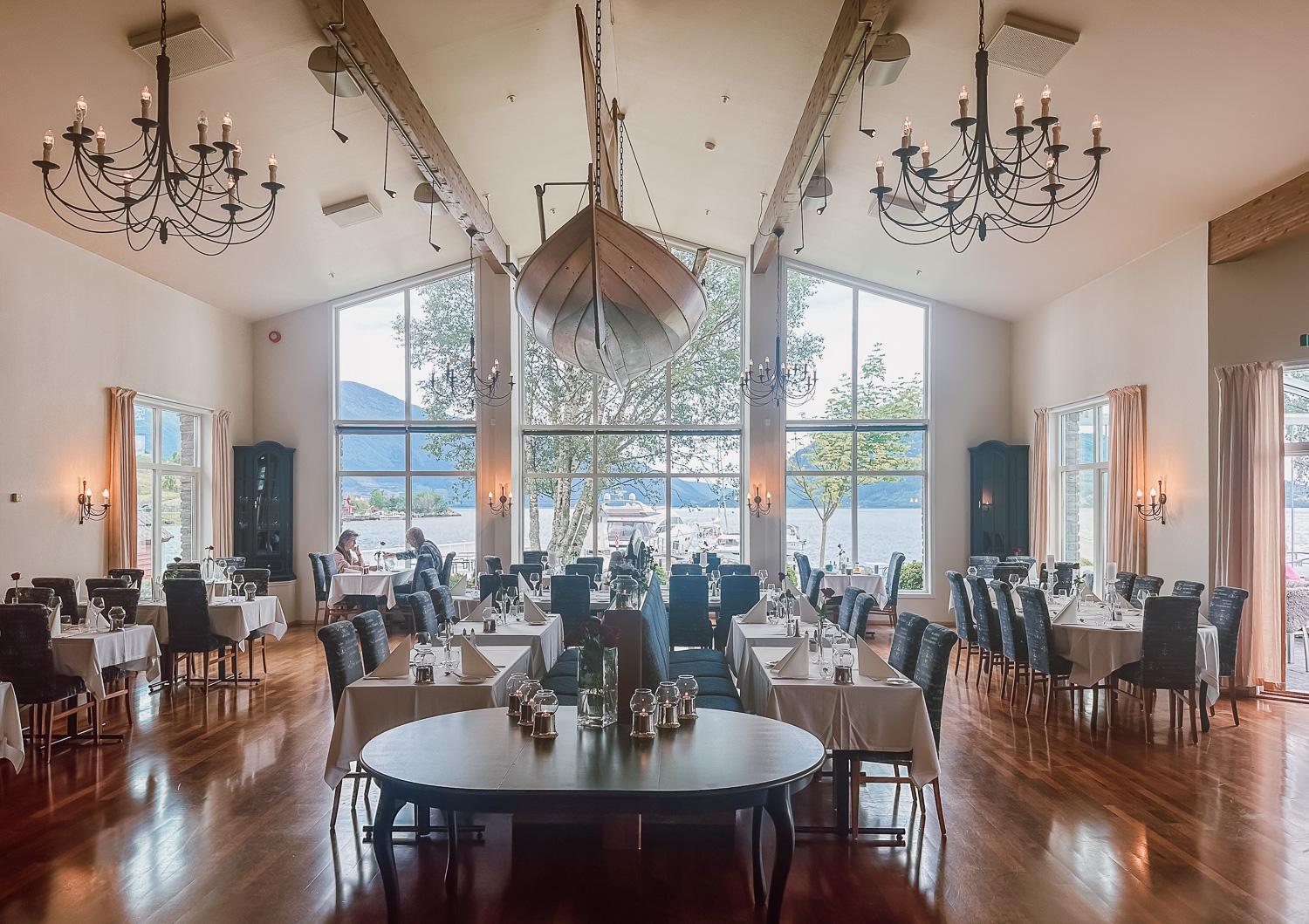 Rosendal Fjordhotel restaurant in Hardangerfjord, Norway