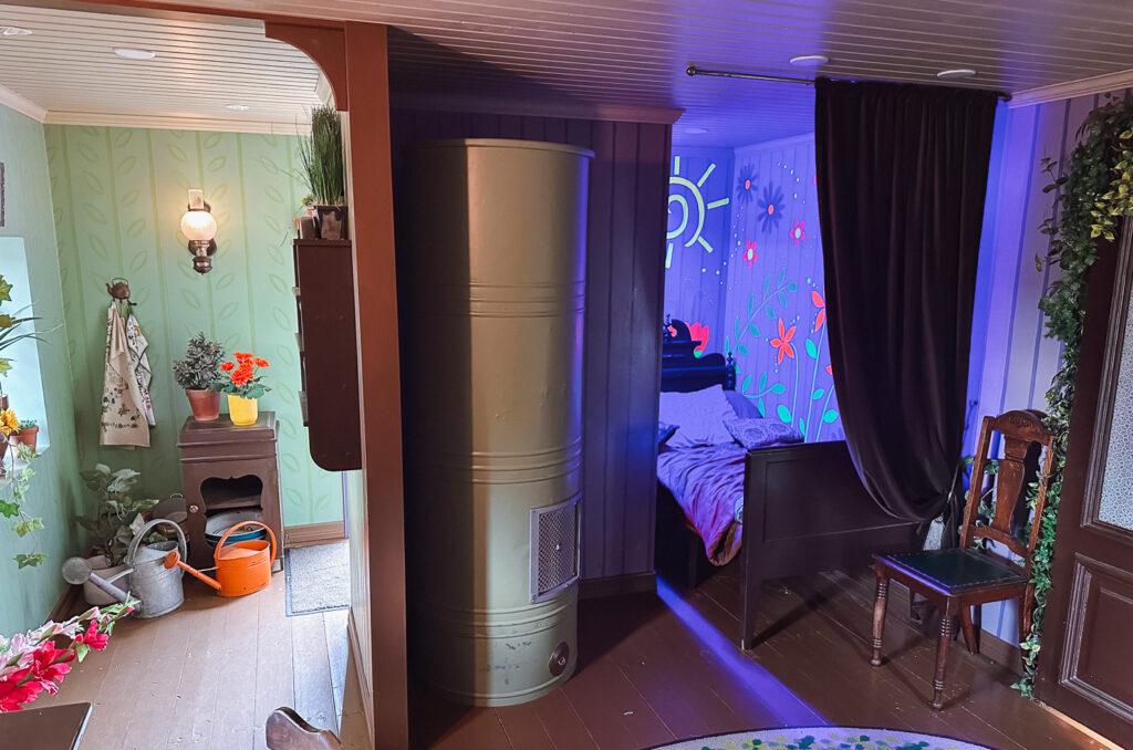 inside Hemulen’s house at Moominworld in Naantali, Finland