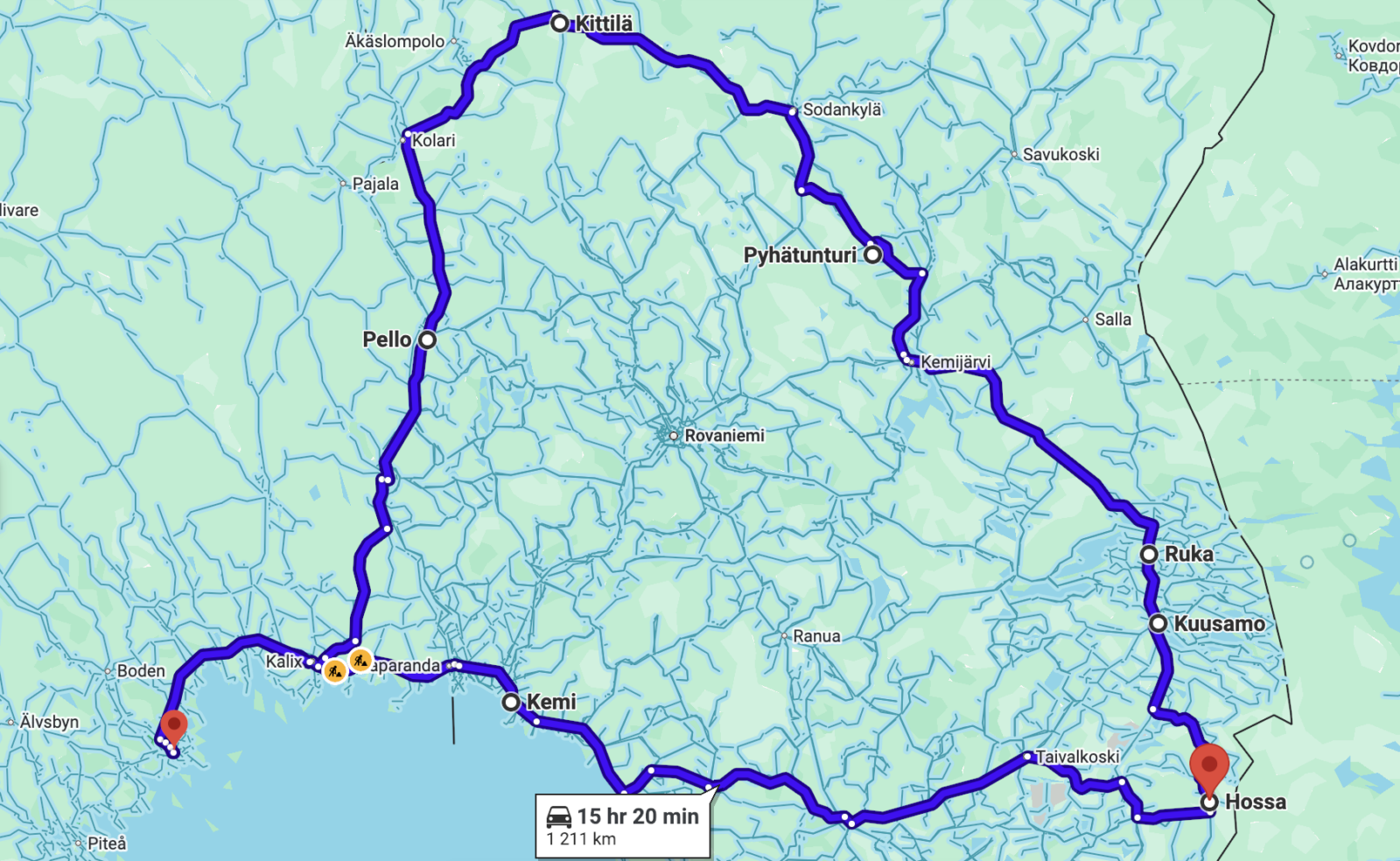 Finnish road trip map